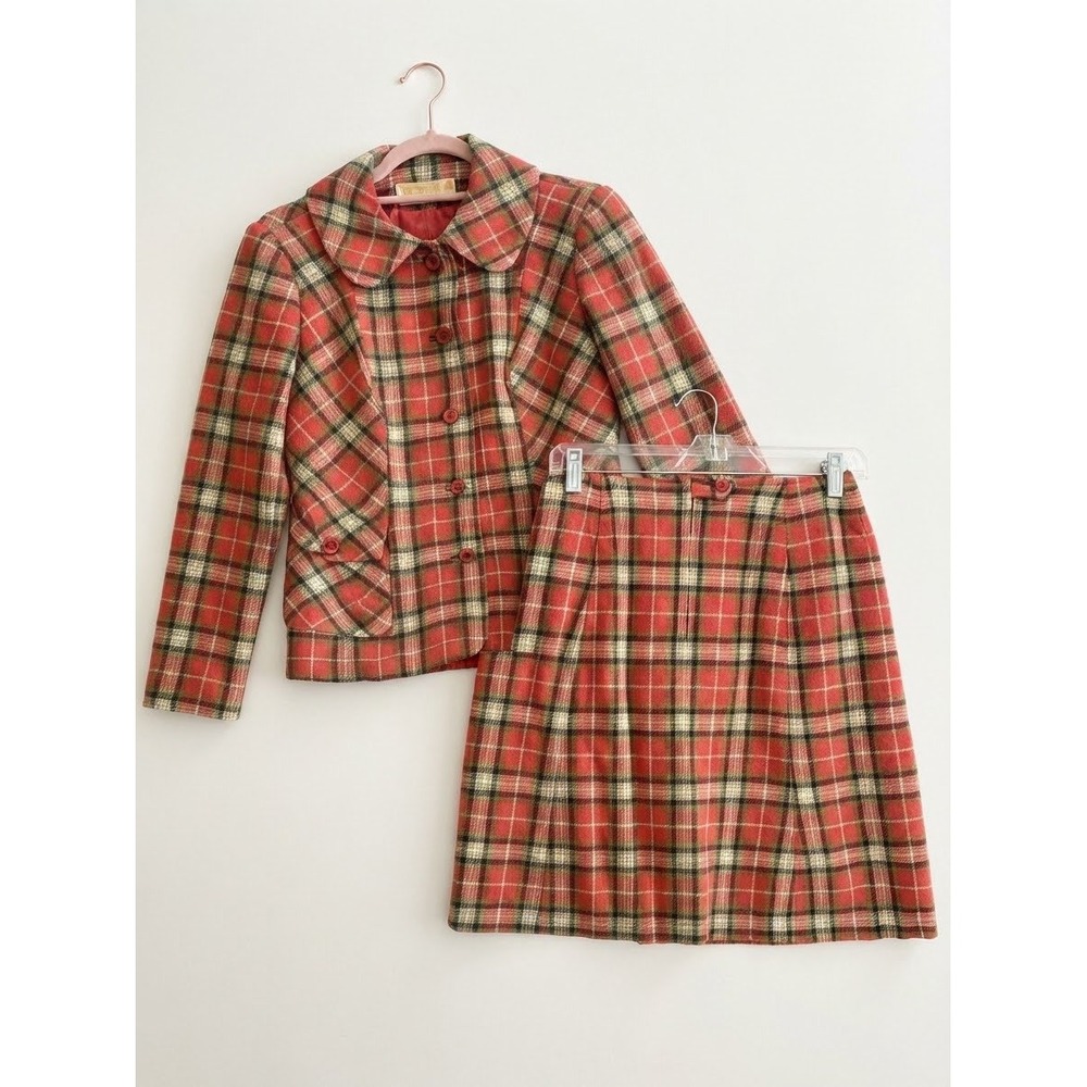 Vintage 1960s Pendleton Wool Plaid Blazer Skirt Suit